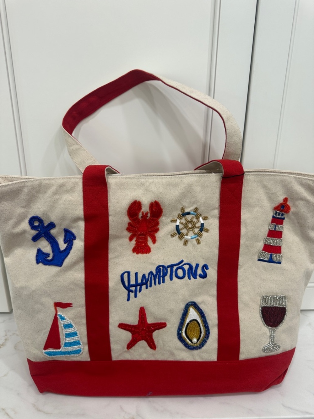 America and beyond viral beaded Hamptons Nautical Embroidered Canvas Tote